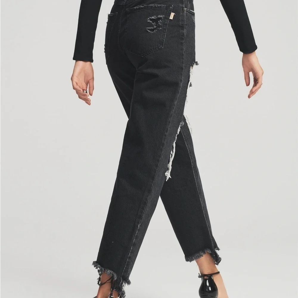 Retrofete Maggie Black Distressed Straight Leg‎ Denim Jeans Sz 27 90s Grunge